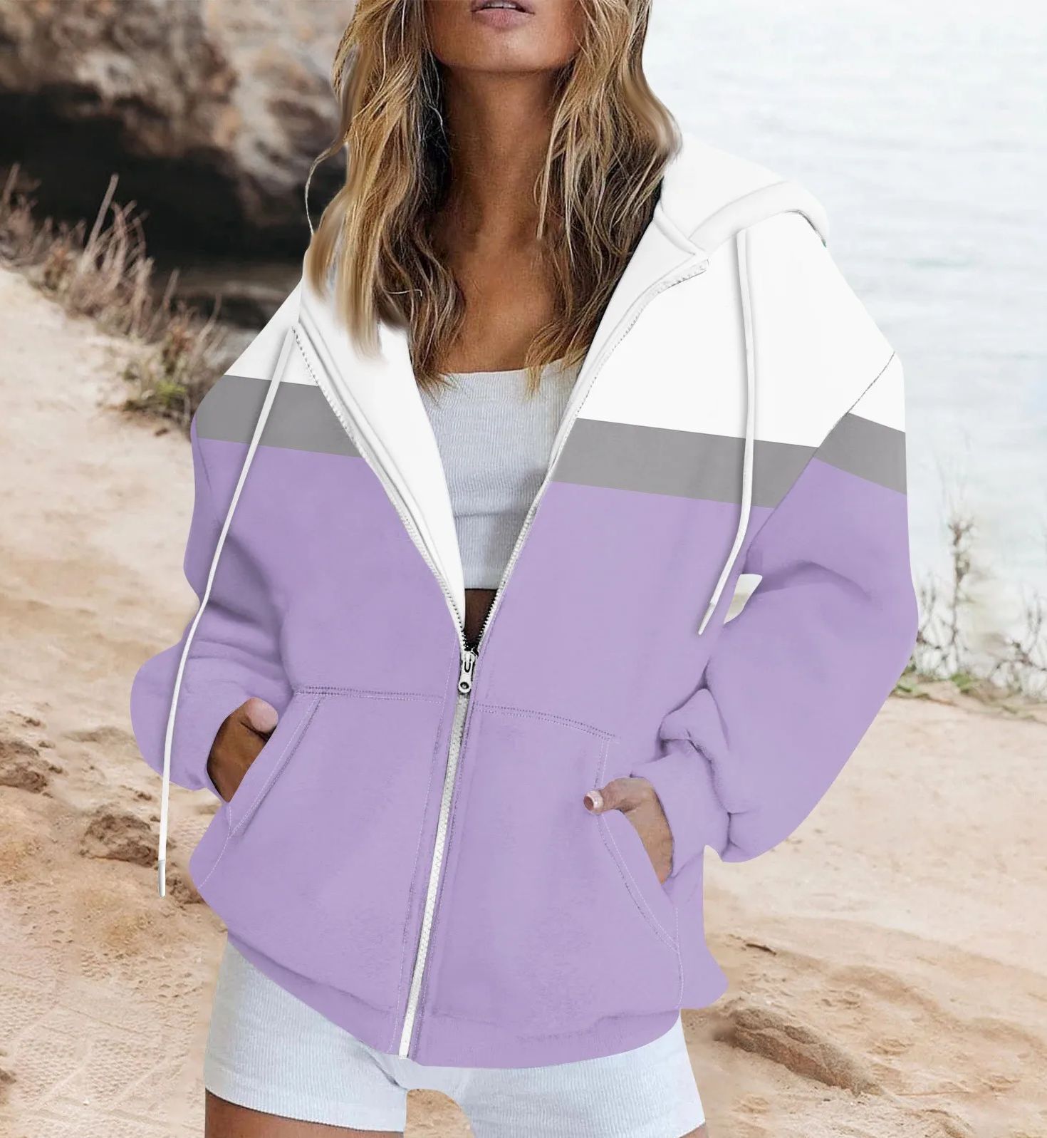 Women's Colorblock Print Zip-Up Sweatshirt