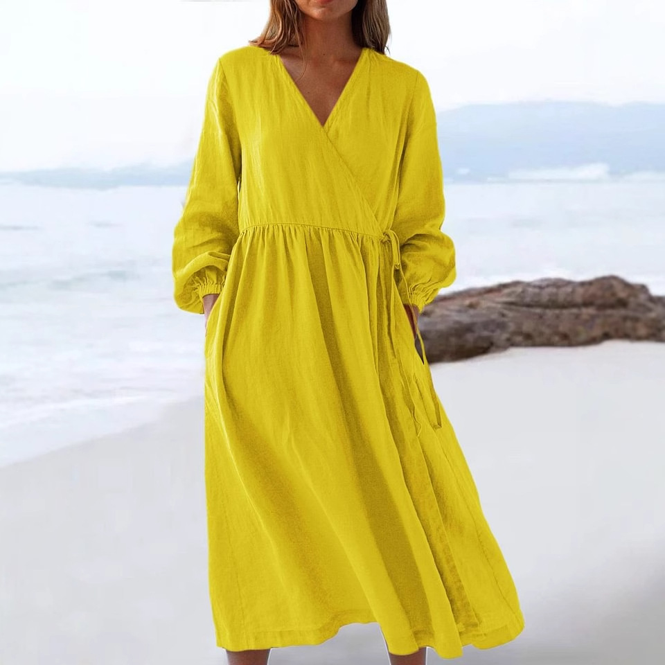 Solid Color Loose High Waist Cotton Linen Dress