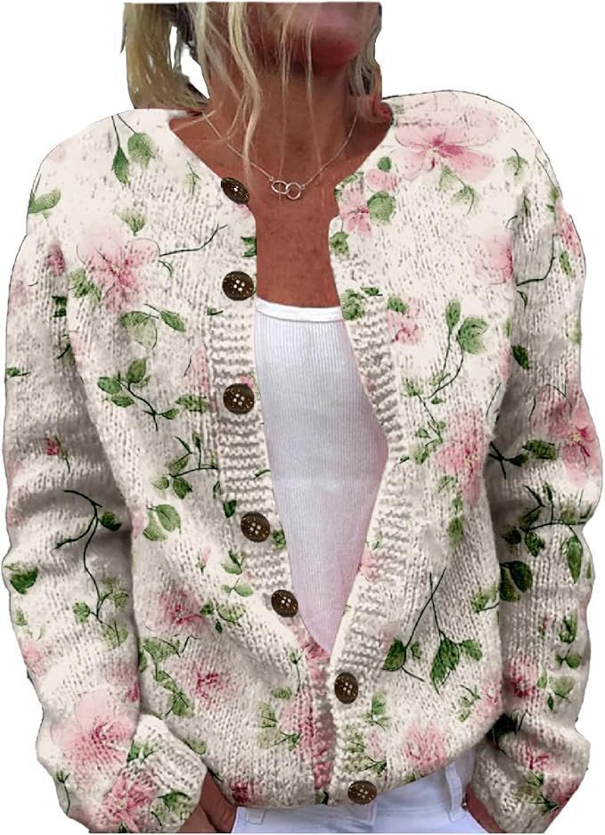 Women's Winter Graphic Print Faux Sweater Cardigan with Button Front
