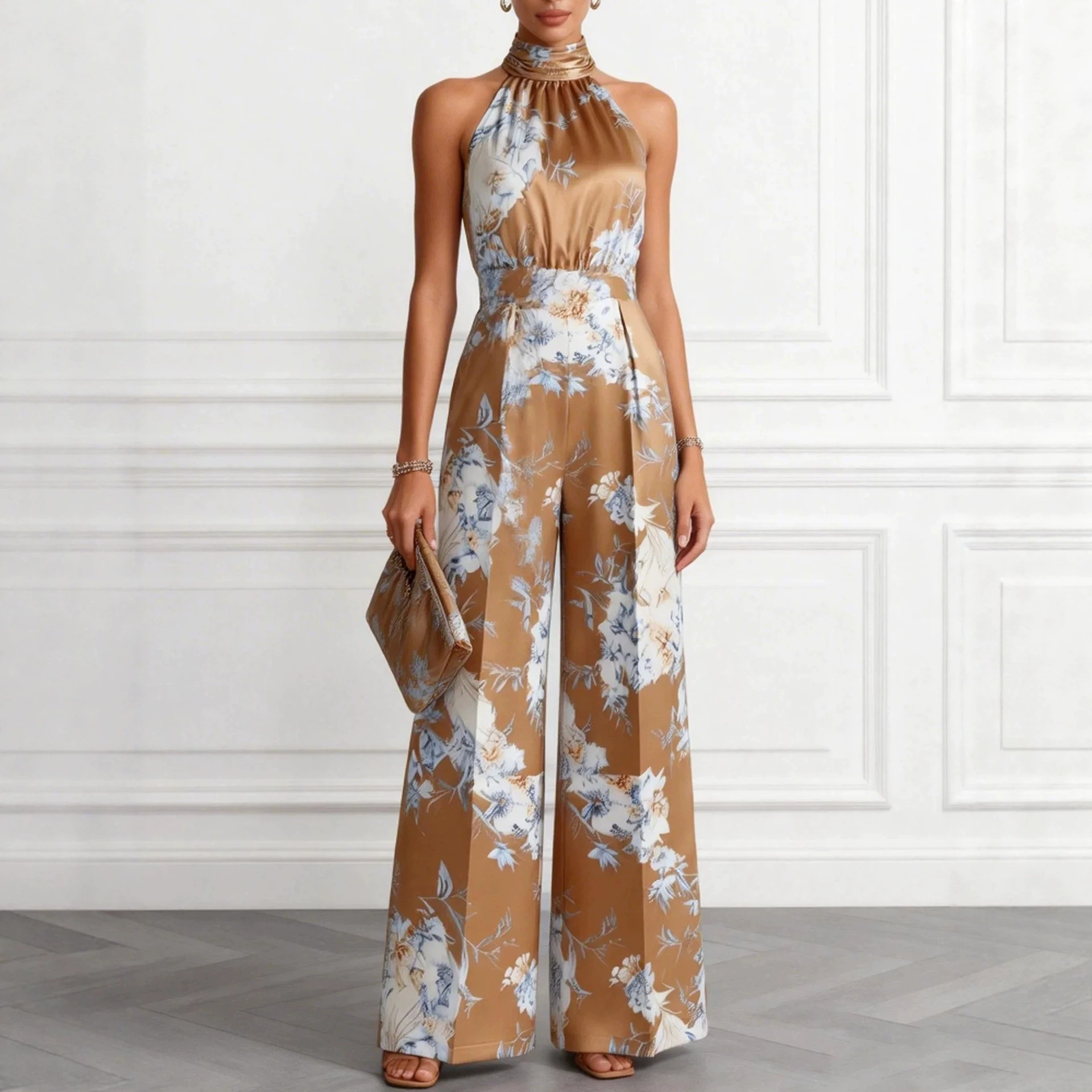 Streetwear Print Sleeveless High-Waist Wide-Leg Jumpsuit