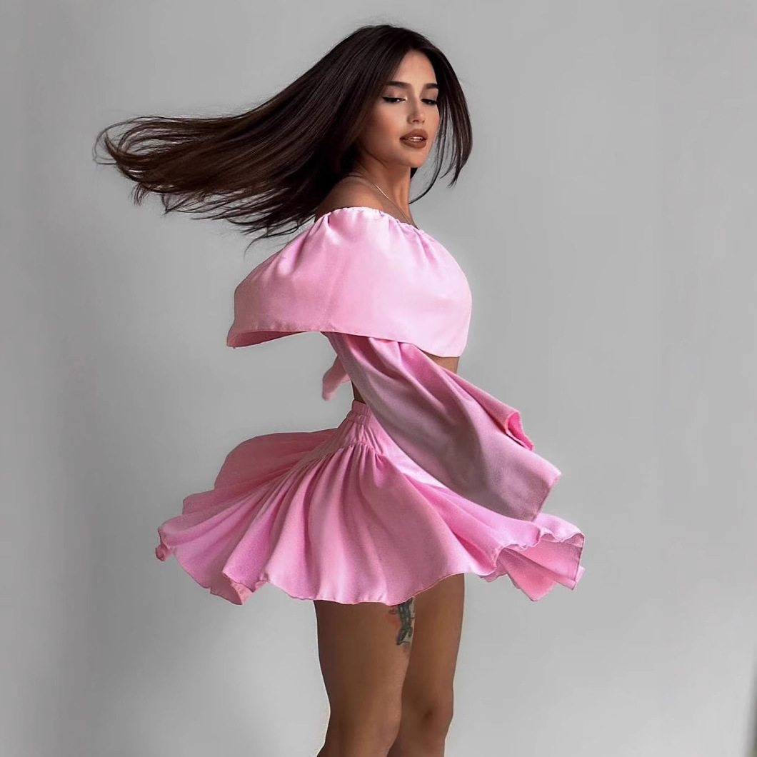 Women's Off-Shoulder Ruffle Top and High-Waist Mini Skirt Set