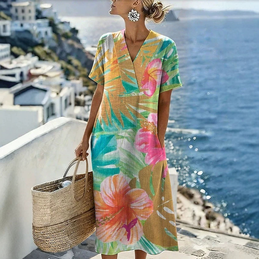 Women's Floral Print Ruched Midi Dress Sleeveless Deep V-Neck Bodycon