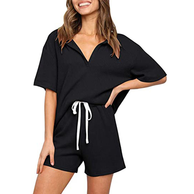 Women's Solid Color Short Sleeve Two-Piece Set Casual Loungewear