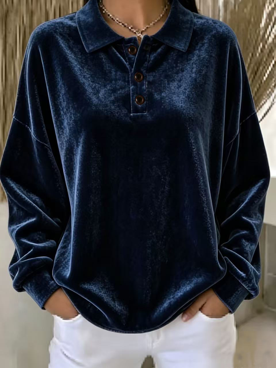 Women's Long-Sleeve Polo Collar Sweatshirt Top