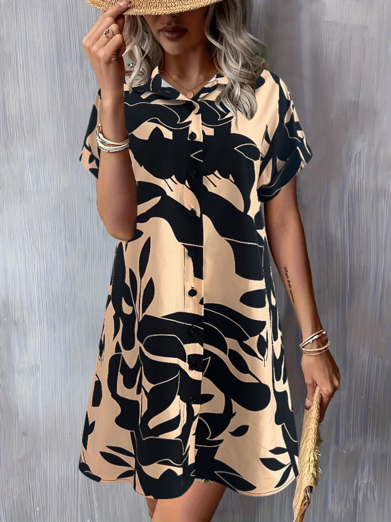 Women's Short Sleeve Printed Button Shirt Dress