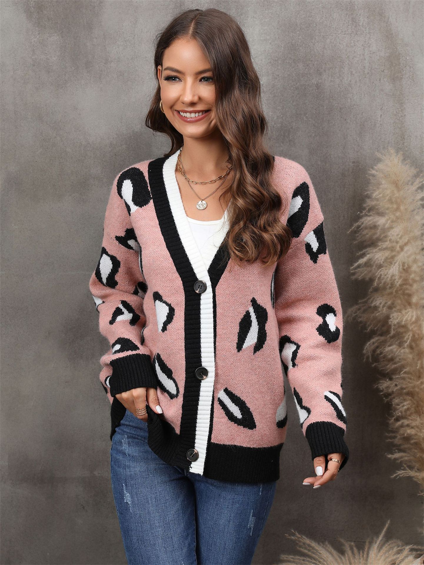 Leopard Print Button-Front Knit Cardigan Sweater Plus Size