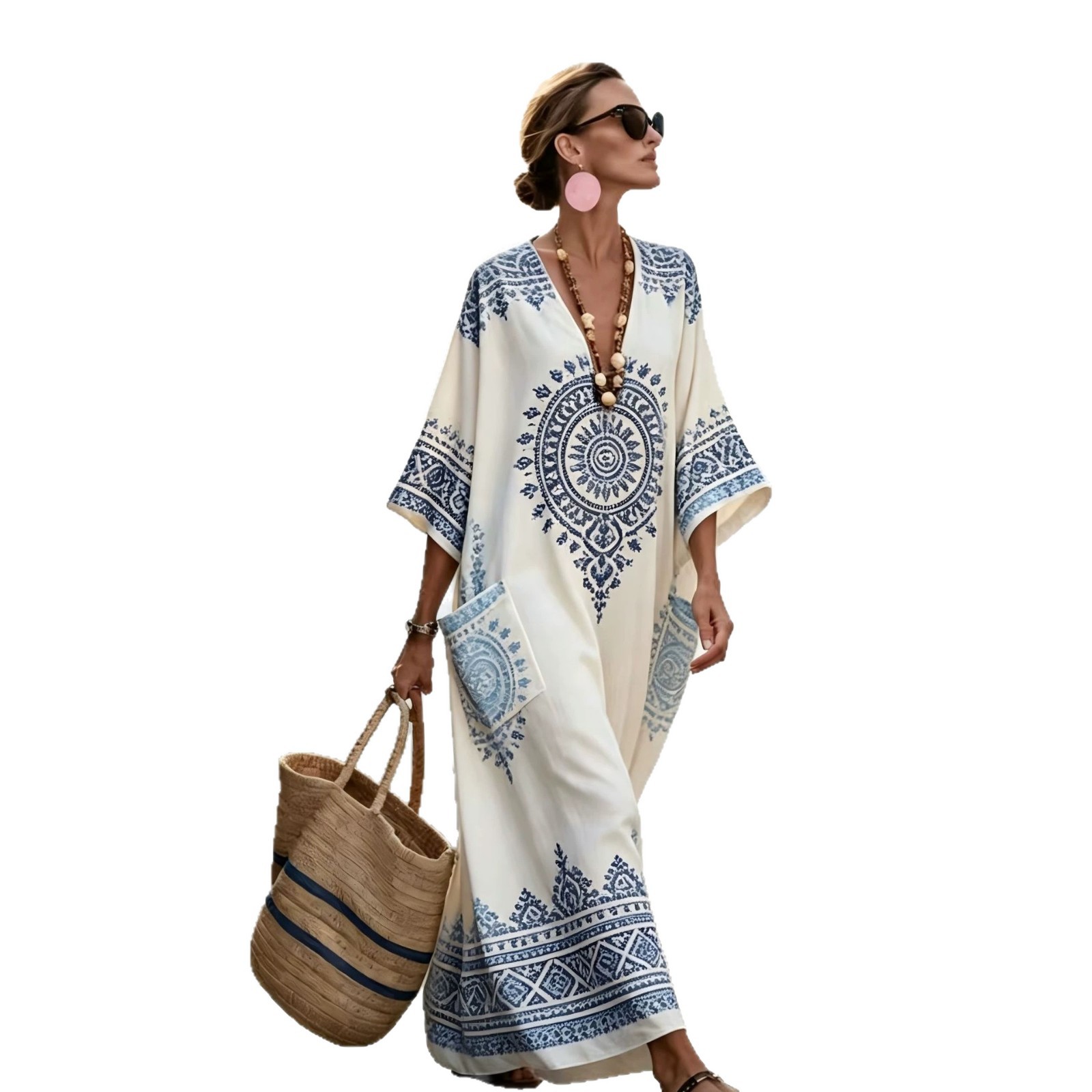 Women's Floral Print Casual Dress with Pockets