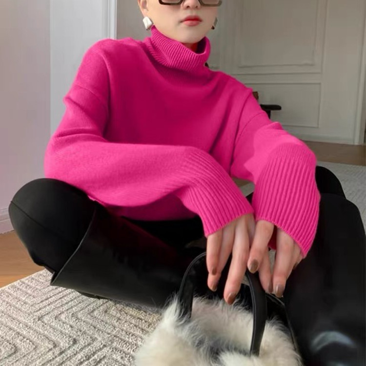 Women's Thick High-Neck Loose Knit Pullover Sweater