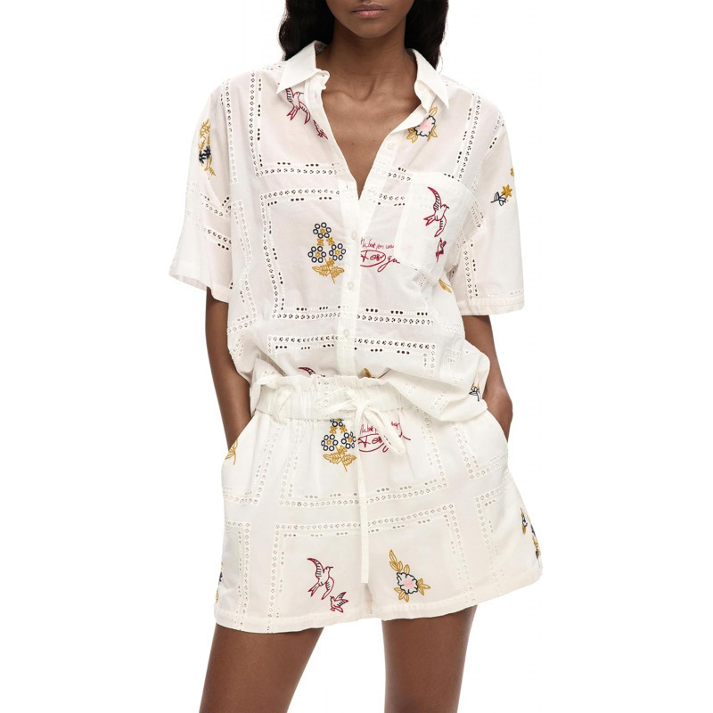 Women's Hollow-Out Polo Neck Short Sleeve T-Shirt and Pants Set