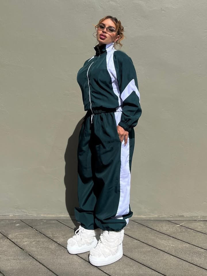 Colorblock Zip-Up Jacket & Drawstring Jogger Pants Set