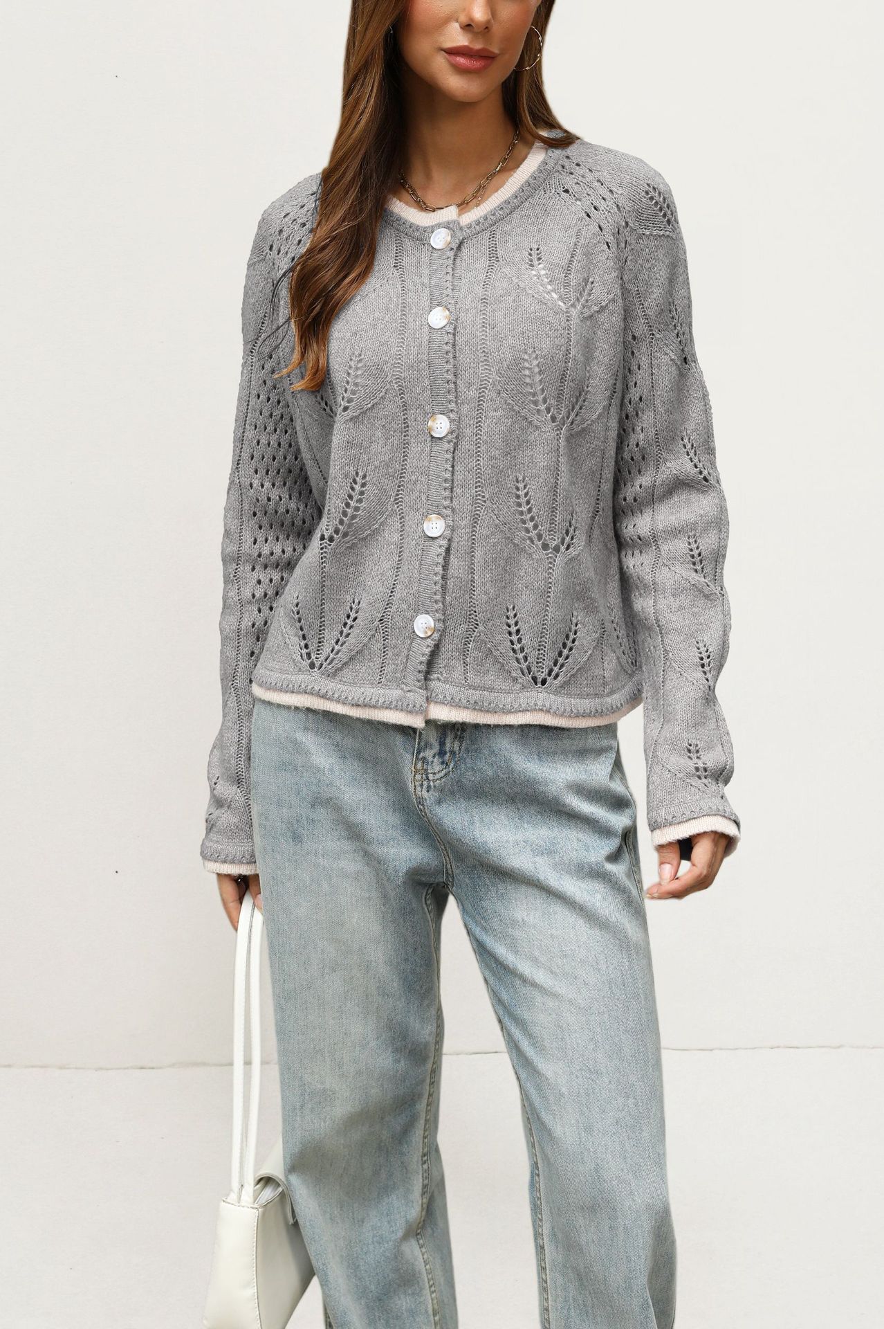 Women's Cropped Button-Front Knit Cardigan Sweater