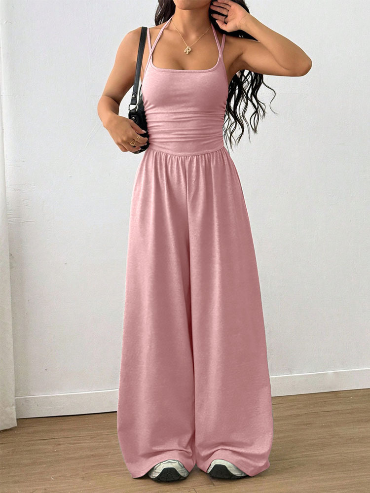 Solid Color Sleeveless Wide-Leg Jumpsuit