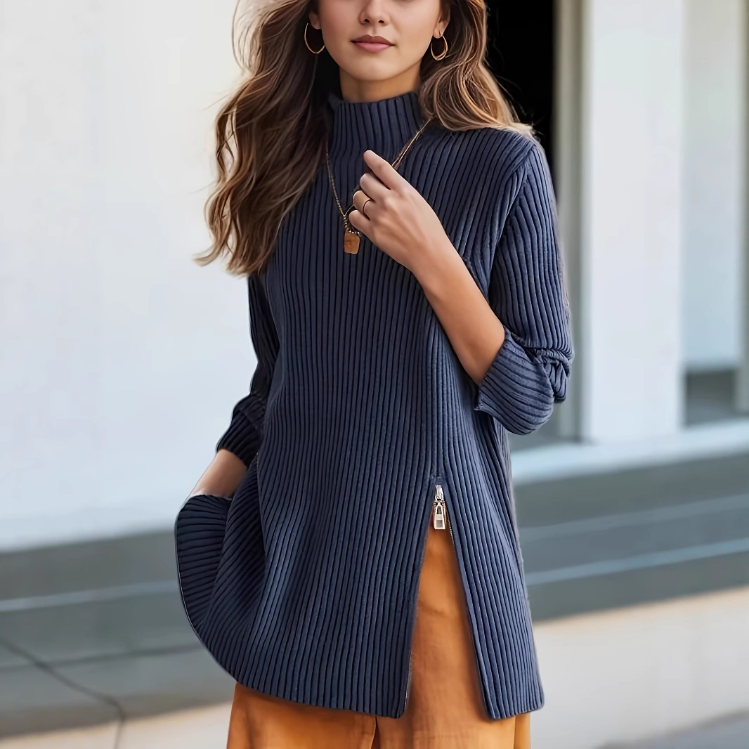 Women's Half-Turtleneck Loose Knit Sweater Top Mid-Length