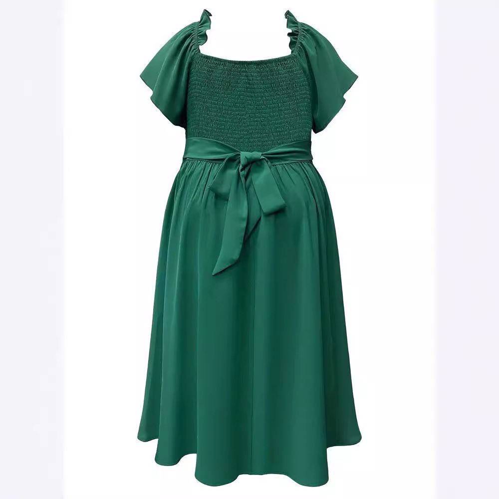French-Style Ruched Square-Neck A-Line Midi Dress Plus Size
