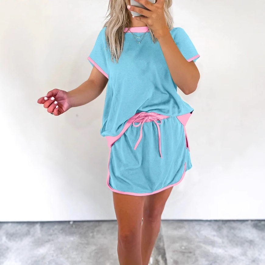 Women's Colorblock Drop-Shoulder T-Shirt and Shorts Set