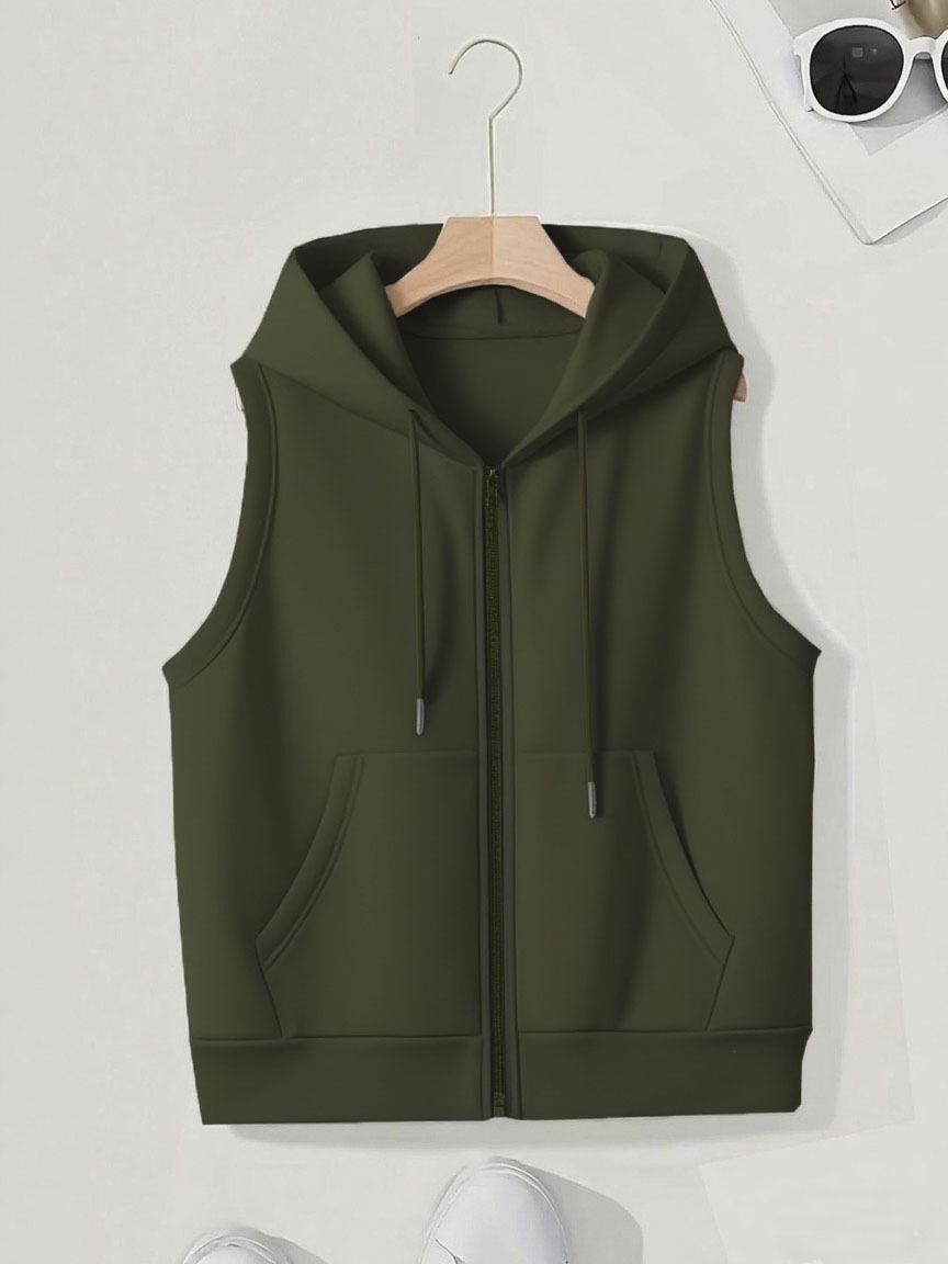 Plus Size Hooded Zip Vest Women's Sleeveless Casual Cardigan