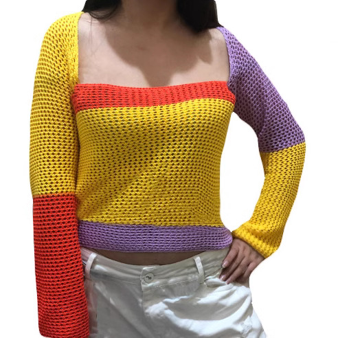 Women's Hollow-Out Knit Long-Sleeve Top