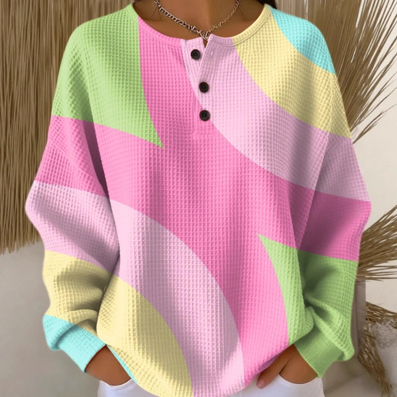 Women's Christmas Floral Print Button Sweatshirt