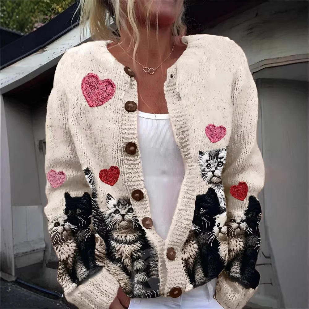 Women's Heart Wave Print Cardigan Sweater
