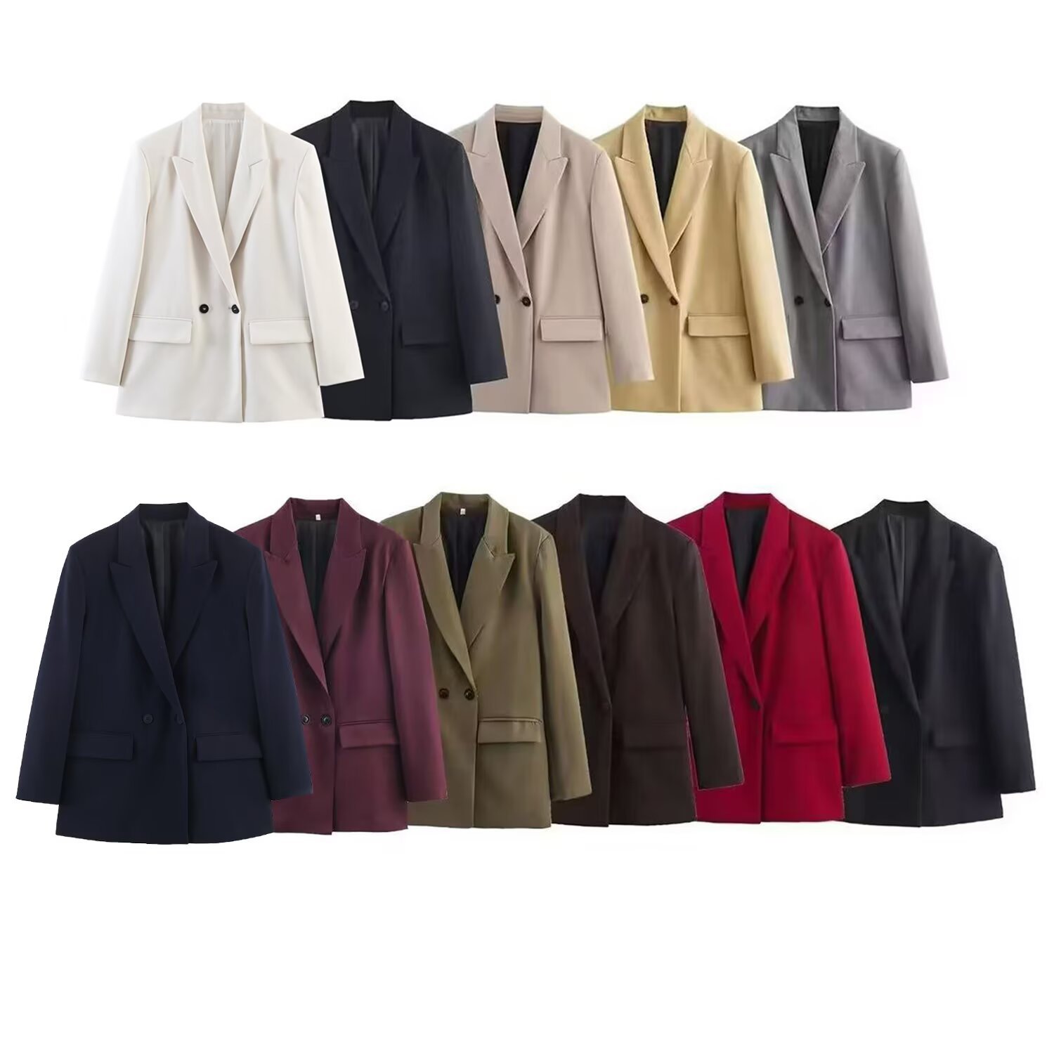 Women's Solid Button-Up Jacket Slim Fit V-Neck Long Sleeve