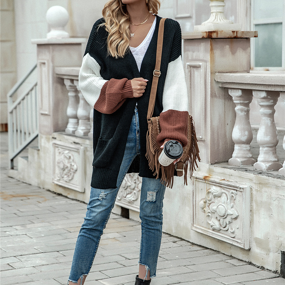 Plus Size Patchwork Hooded Cardigan Sweater