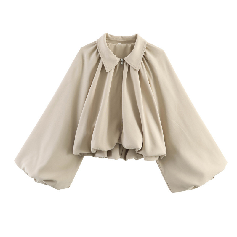 Women's Collared Balloon Sleeve Bomber Jacket