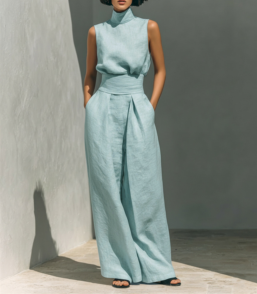 Women's Cotton-Linen Sleeveless Top and Pants Casual Set