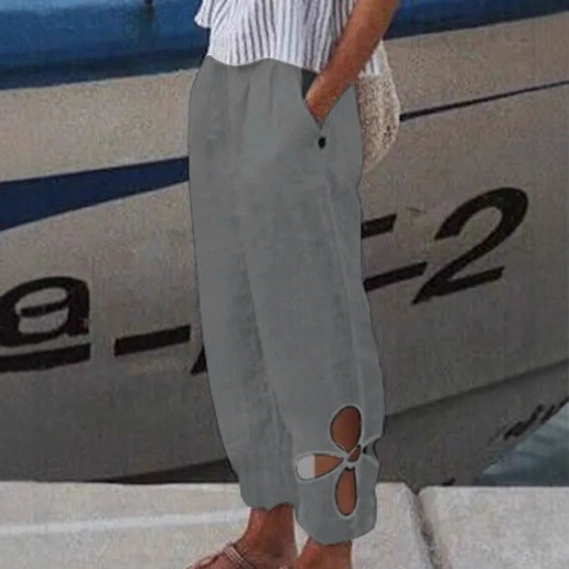 Women's Solid Color Pocket Cutout Loose Casual Pants