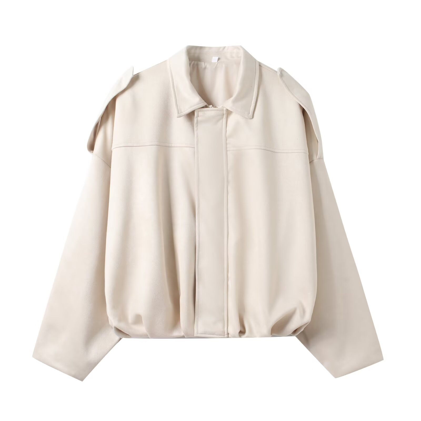 Suede-Feel Faux Leather Bomber Jacket with Collar