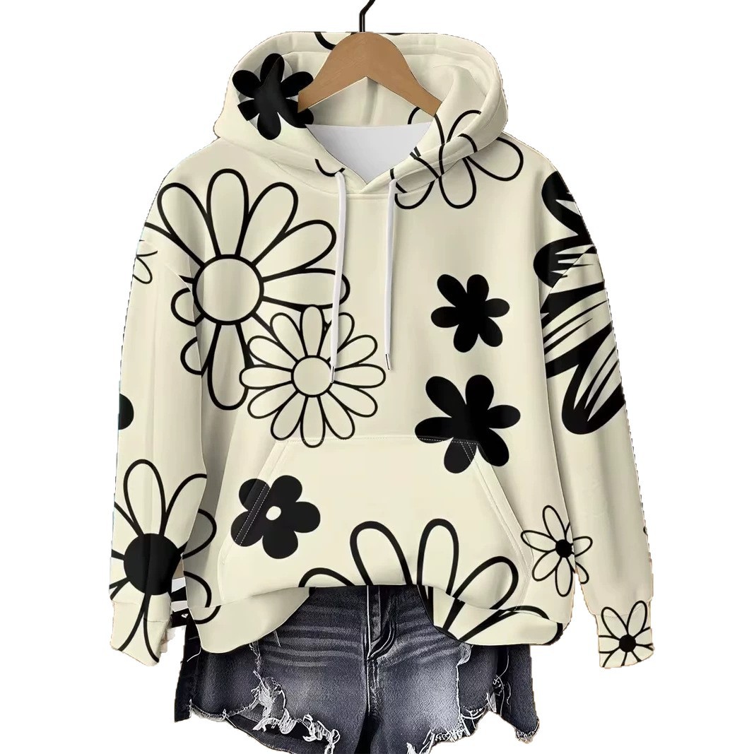 Women's Daisy Floral Print Casual Hoodie