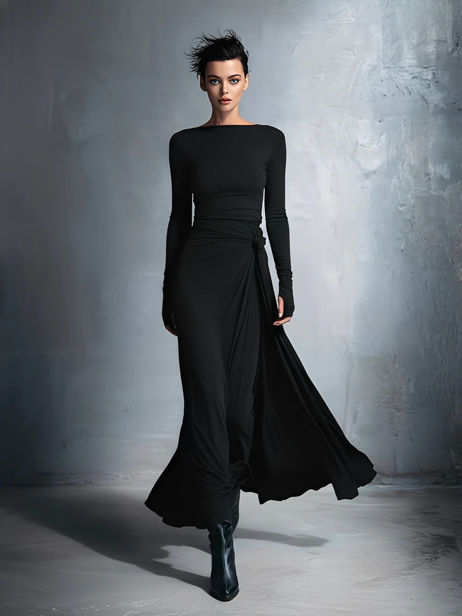 Off-Shoulder Twist Waist Bodycon A-Line Long Dress