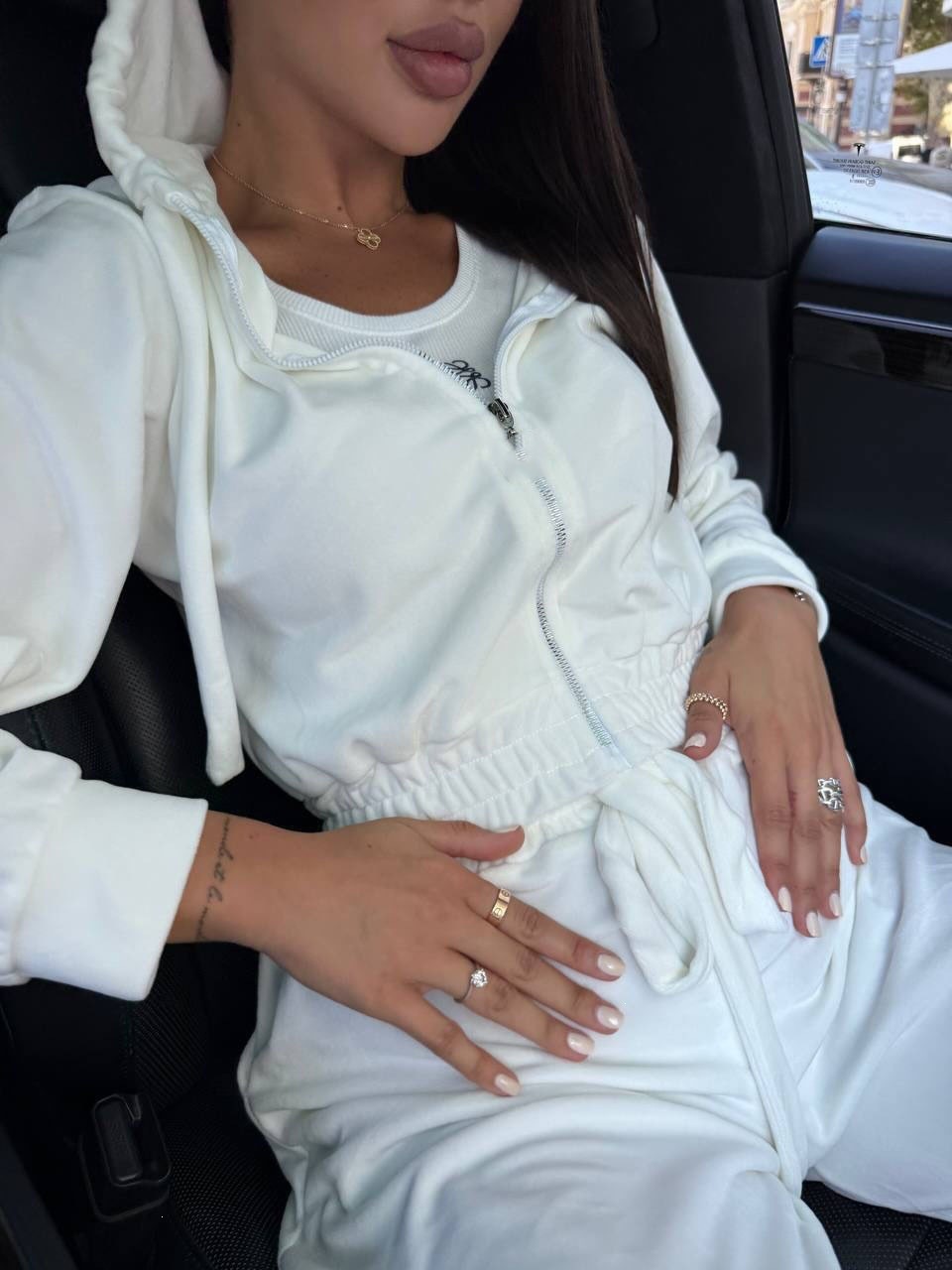 Velvet Cropped Hooded Zip Hoodie & Drawstring Jogger Pants Set
