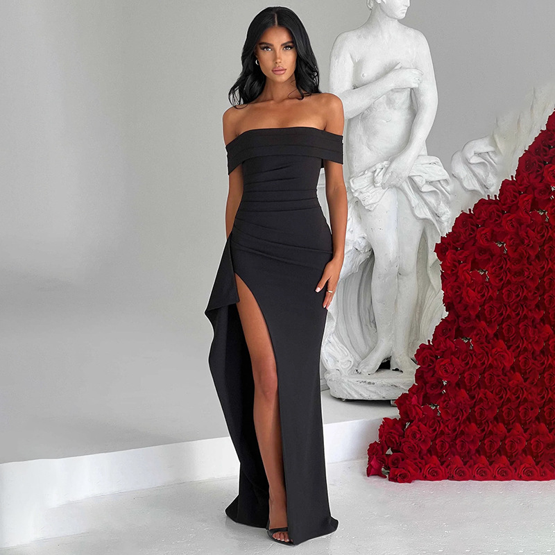 Women's Off-Shoulder High Slit Party Dress Elegant Bodycon