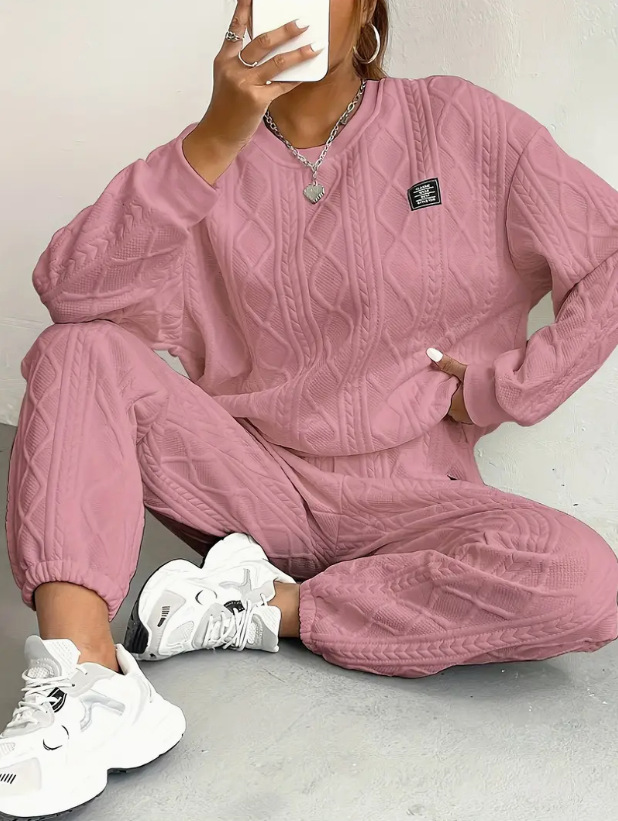 Women's Jacquard Long Sleeve Crewneck Sweatshirt and Pants Set