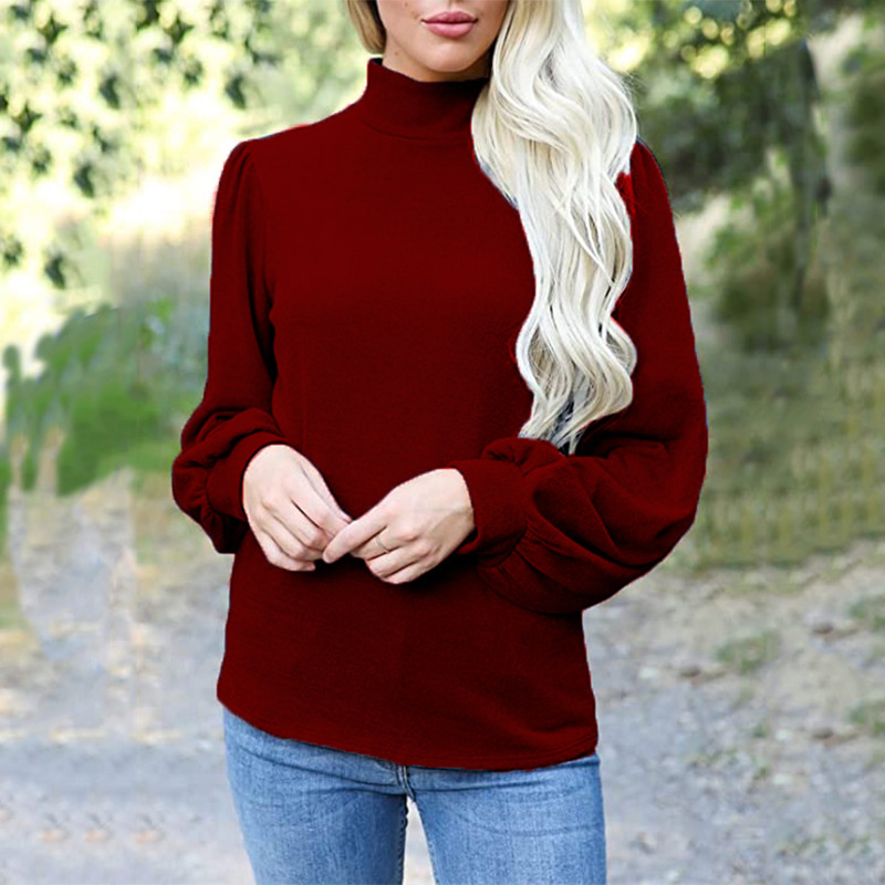 Button-Down High Neck Balloon Sleeve Loose Knit Sweater