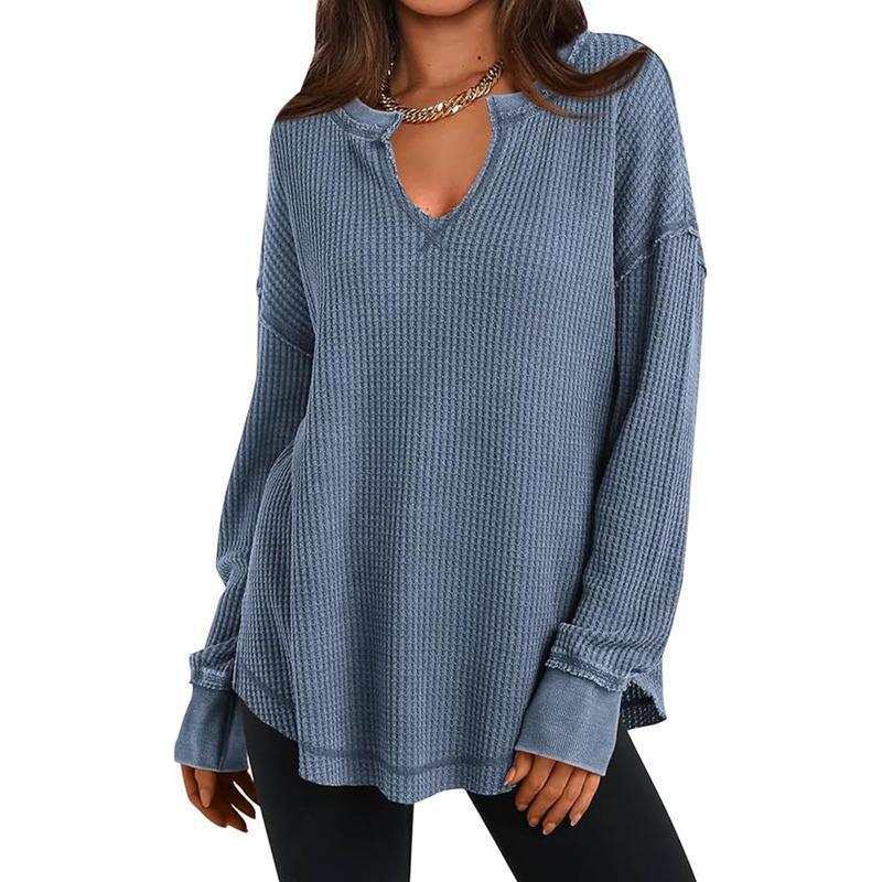 Women's Waffle Knit V-Neck Long Sleeve Cardigan