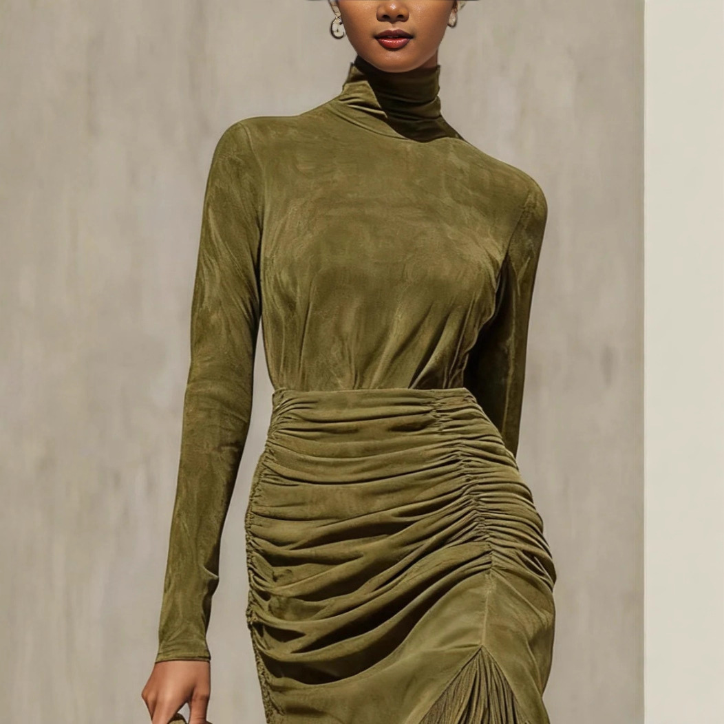 Fringe Elegant A-Line Midi Dress with Lapel Collar