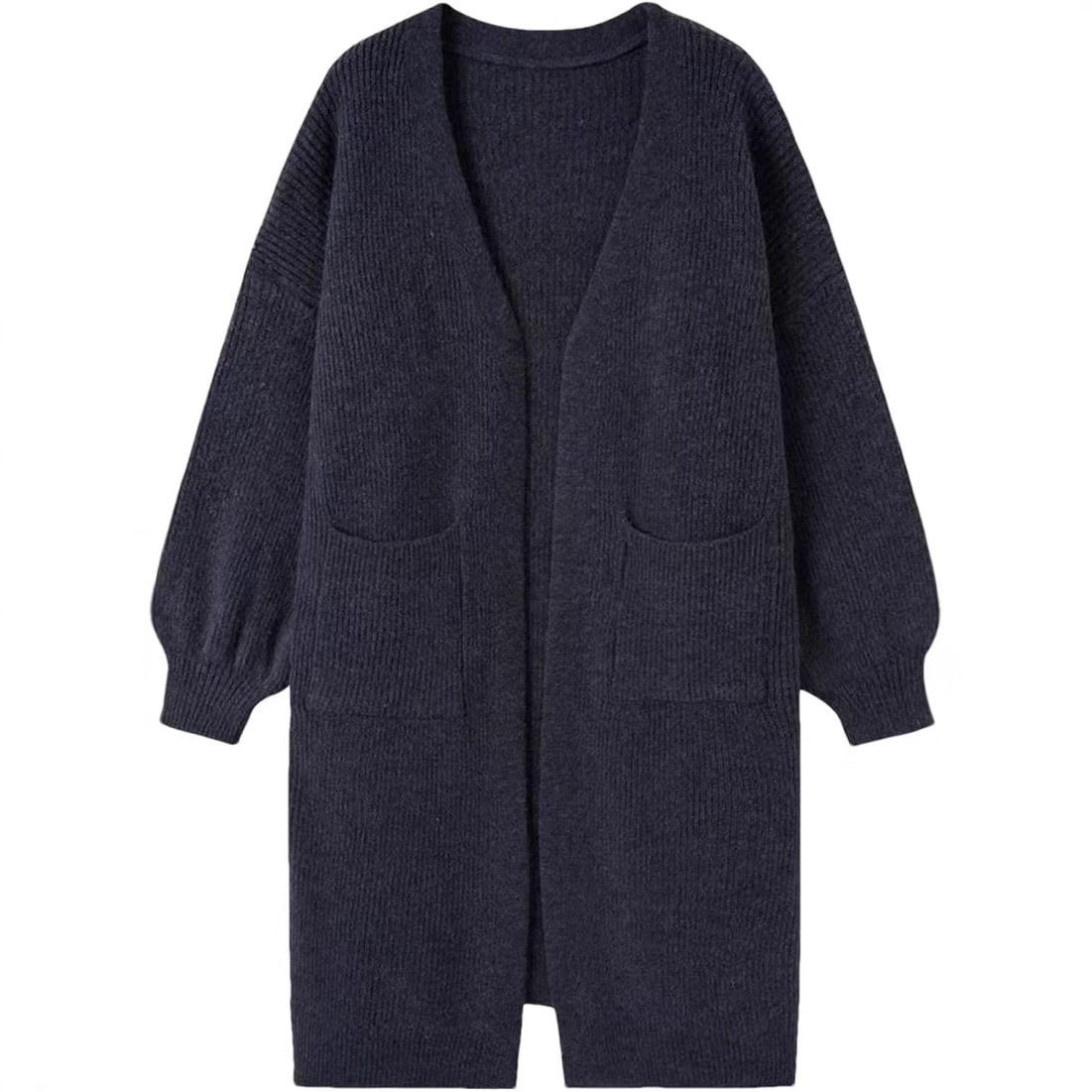 Women's Solid Color Pocket Open-Front Long Knit Cardigan Sweater Coat