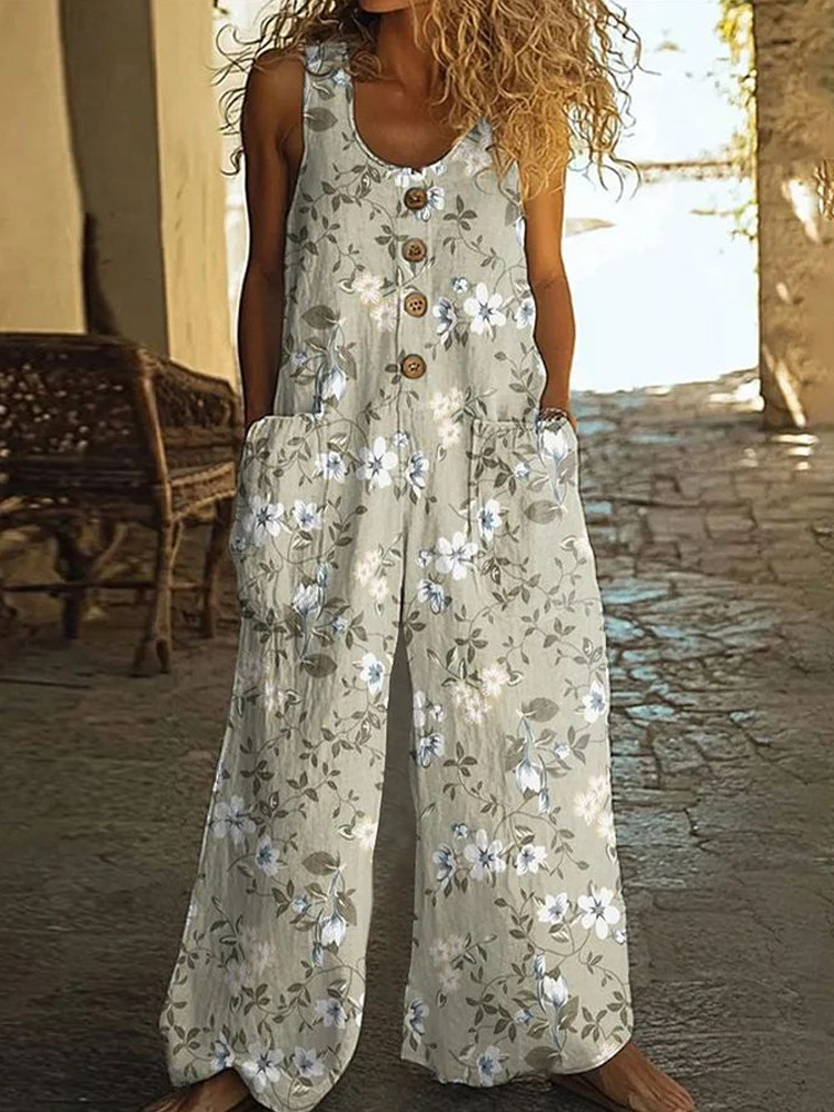 Women's Sleeveless Wide-Leg Jumpsuit with Pockets