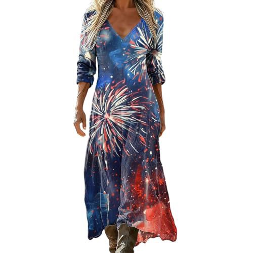 Women's Gradient Star American Flag Print Ruched Midi Dress