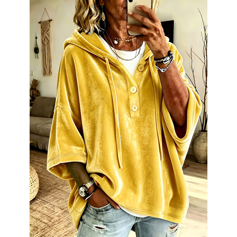 Women's Solid Velvet 3/4 Sleeve Top