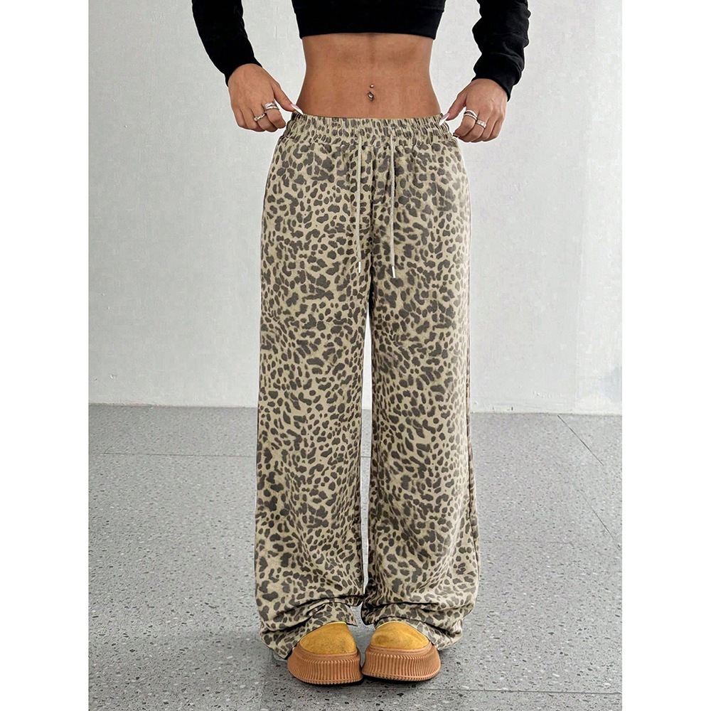 Y2K Leopard Print Straight-Leg Casual Pants