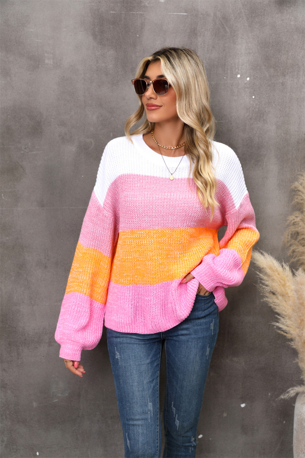 Colorblock Oversized Pullover Sweater