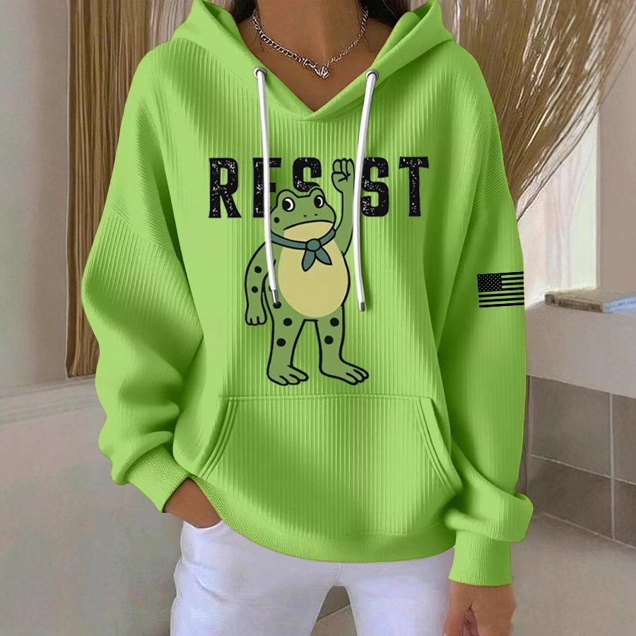 Women's American Flag Frog Letter Print Hoodie