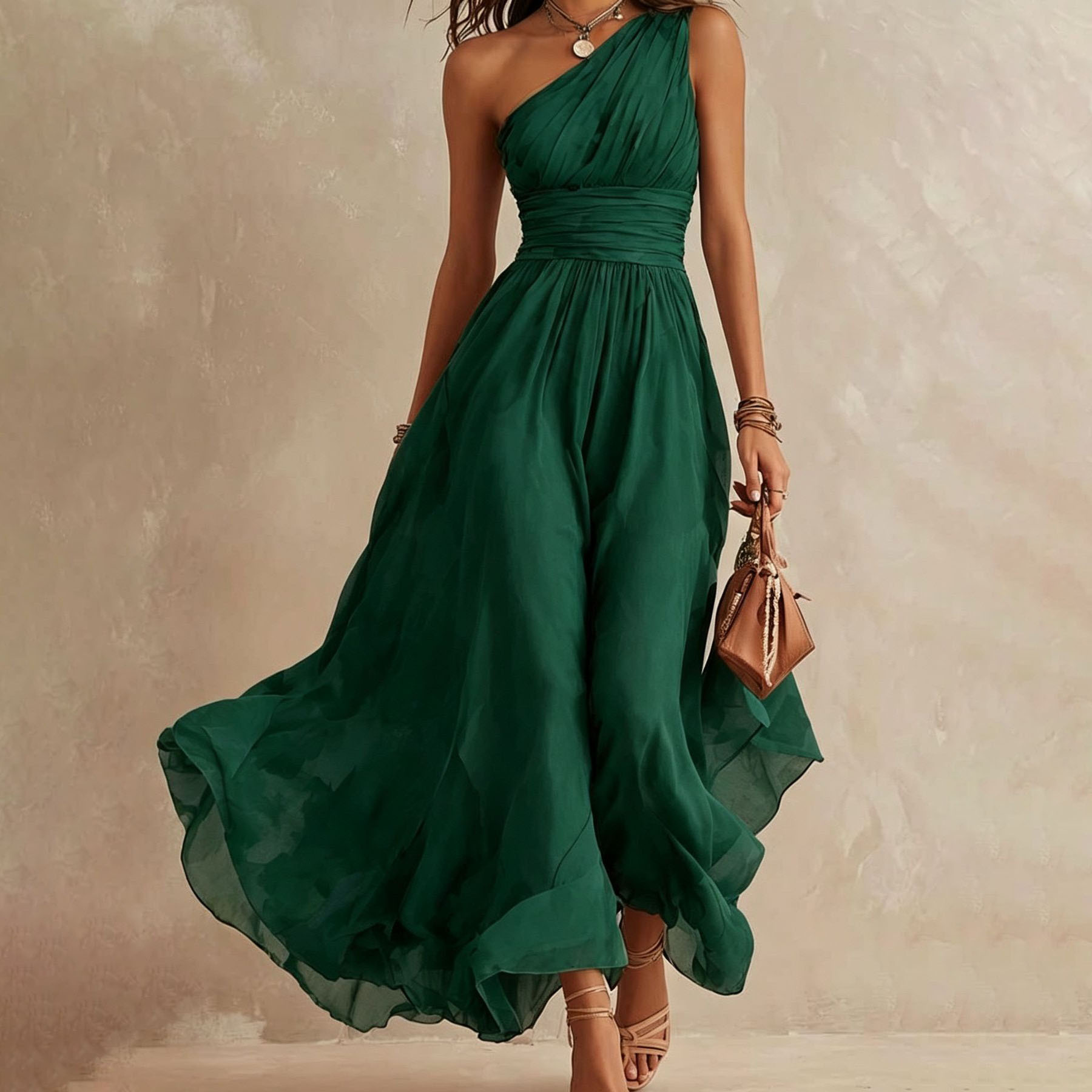 Women's Summer Halter Neck Solid Color Long Dress