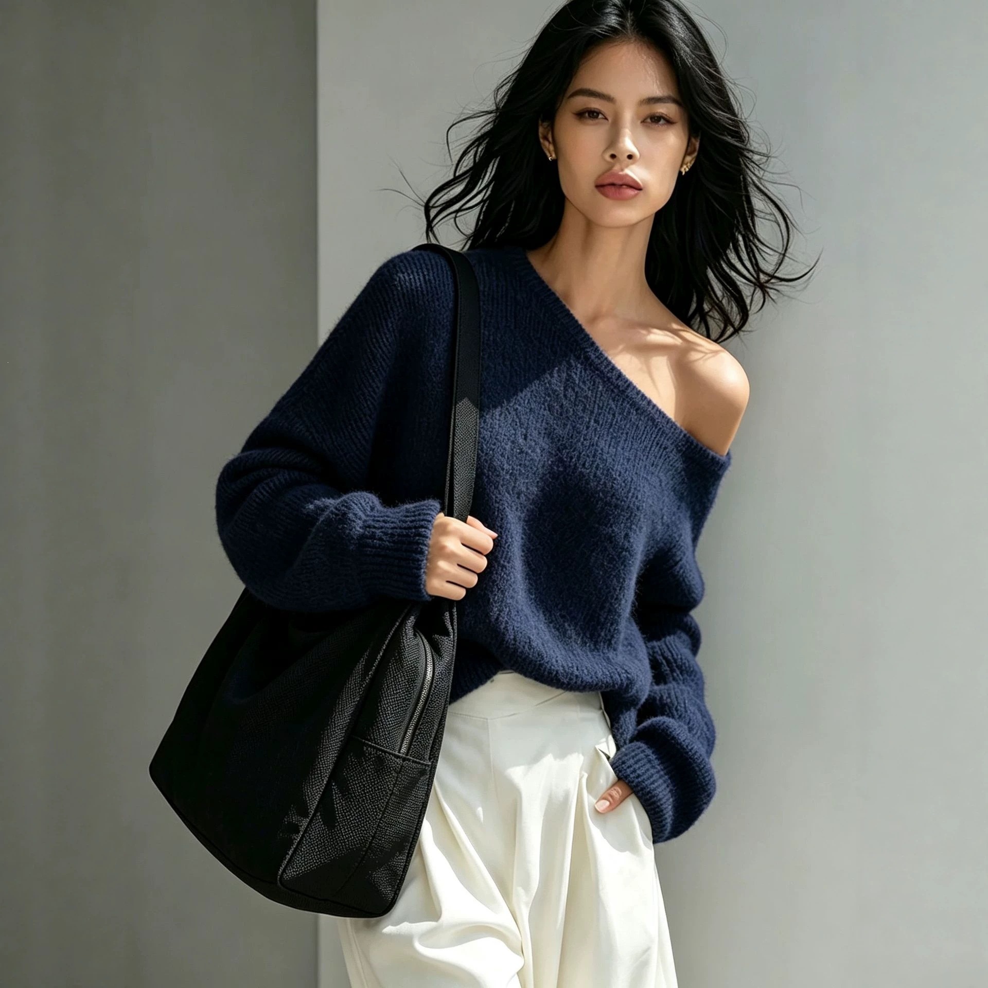 Women's Off-Shoulder Lazy Knit Top Fall Winter Pullover