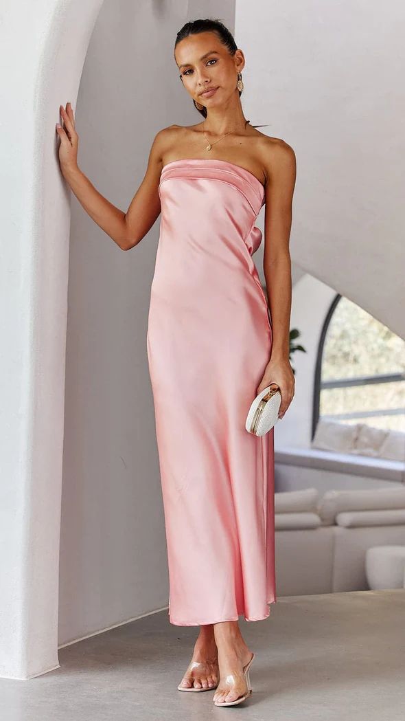 Satin Open-Back Strapless Bodycon Dress