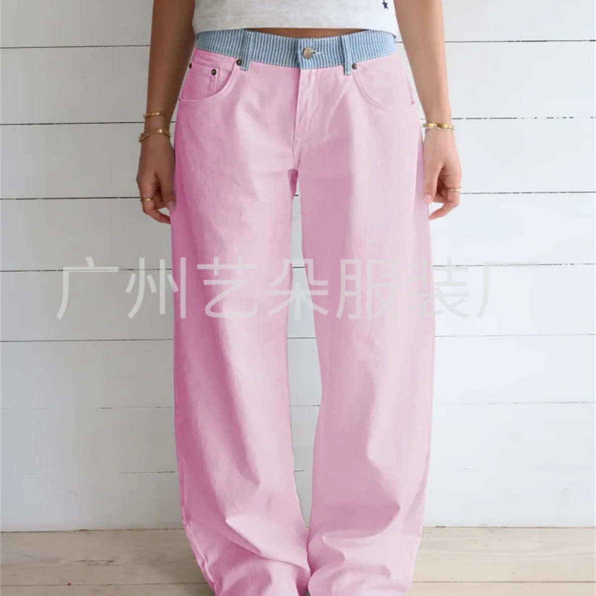 Colorblock Letter Ribbon Straight-Leg Casual Pants