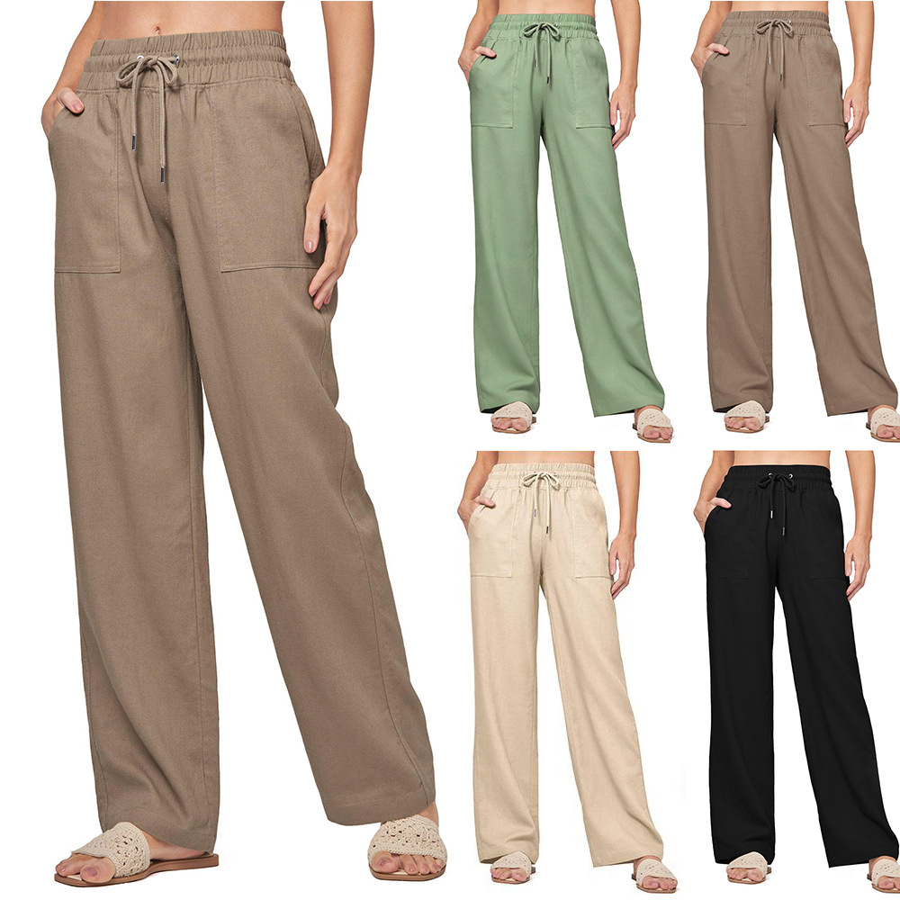 Women's High-Waist Wide-Leg Drawstring Pants with Pockets