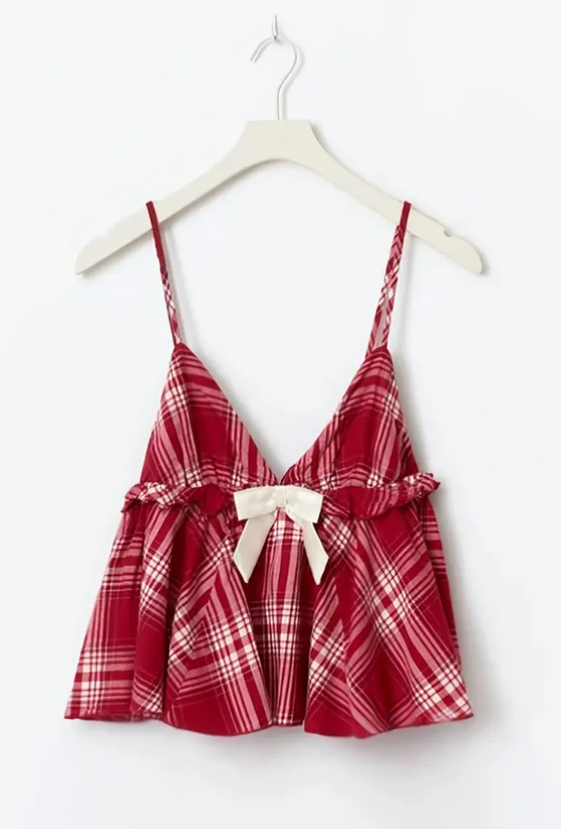 Women's Retro Plaid Bow Two-Piece Set